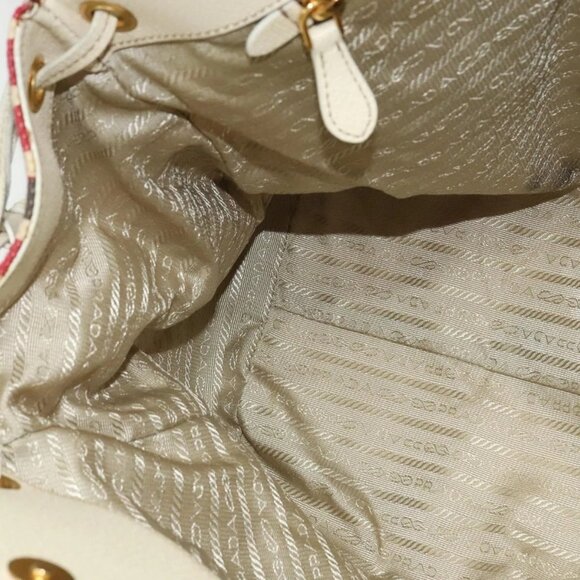 PRADA Hand Bag Canvas Beige Gold Auth - Picture 12 of 16